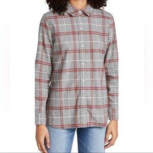 Faherty Organic Cotton Casual Grunge Gray and Red Plaid Shirt XL